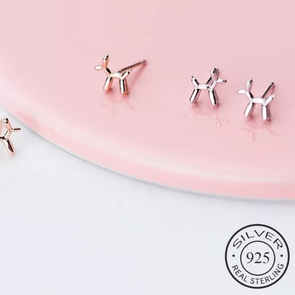 NEW White Gold Plated Balloon Dog Stud Earrings - Picture 4 of 15